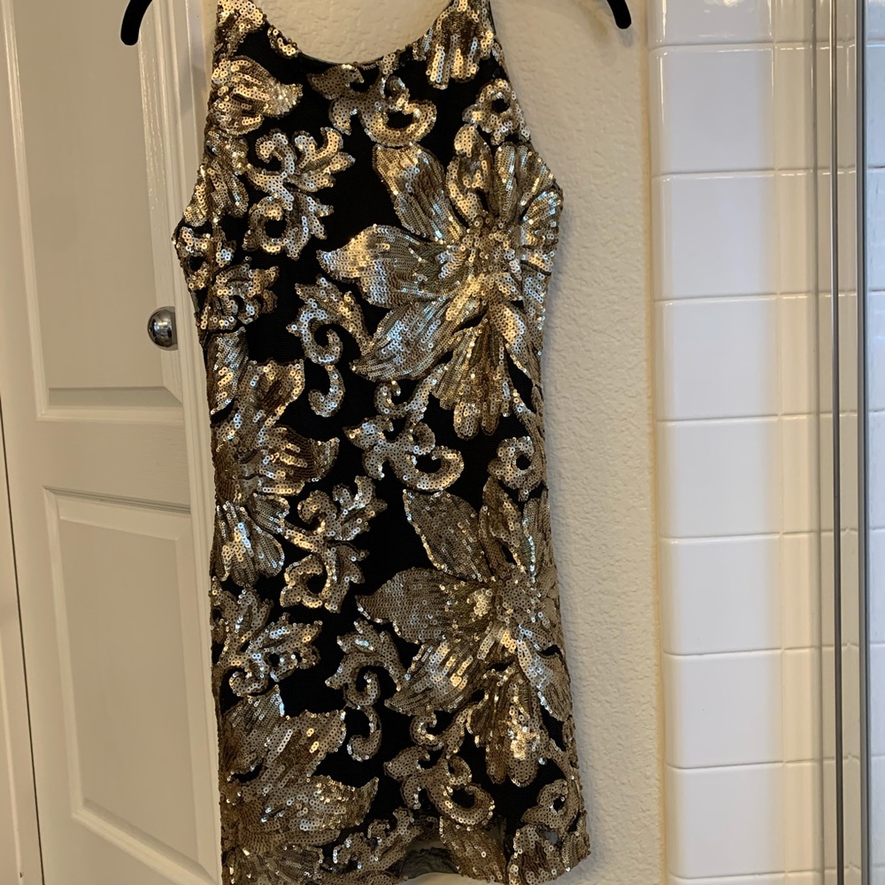 Black Dress Gold Sequins - Mini dress